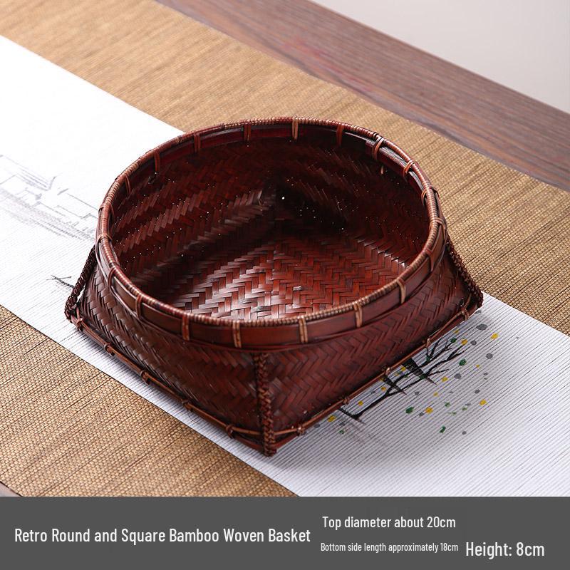 Handmade Retro Round Bamboo Basket: Multi-Purpose Storage, Winnowing Sieve, and Fruit Plate