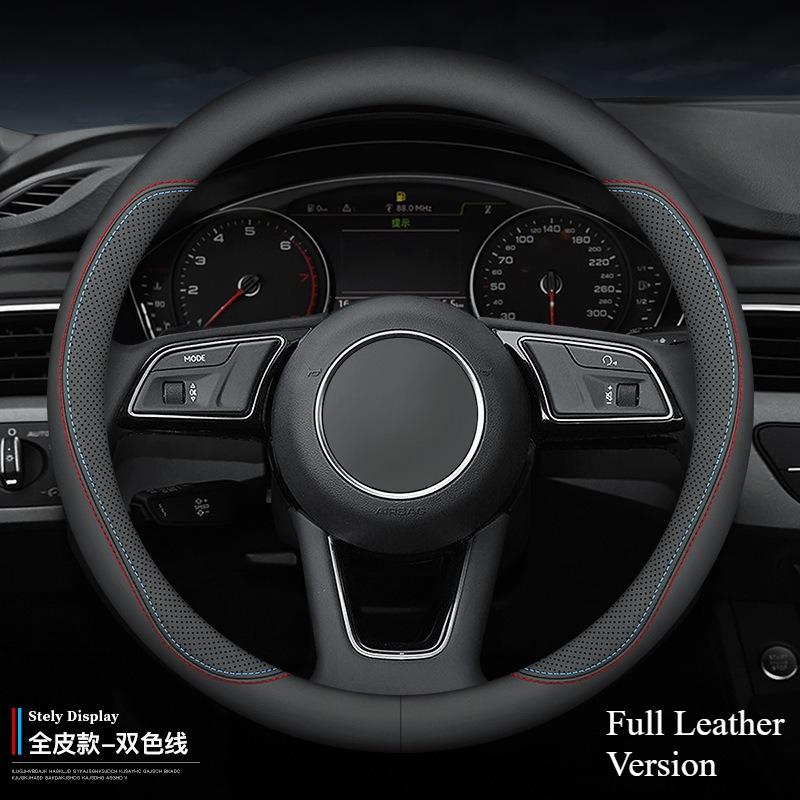 Universal Nappa Leather Car Steering Wheel Cover Breathable Sweat Absorbing Perforated Comfortable Four Season Protective