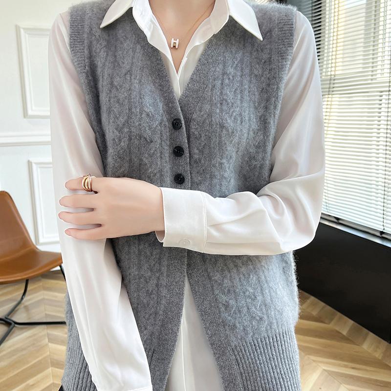 Women's cashmere vest Qinghe cashmere 30% cashmere 70% wool autumn and winter cashmere vest soft and warm