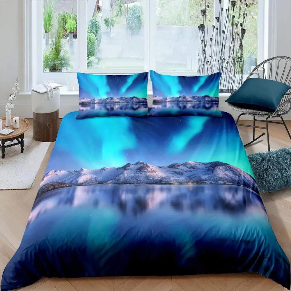 

Комплект пододеяльника «Звездное небо Аврора» Луна Дерево Птицы Природный пейзаж Постельное белье Пододеяльник «Северное сияние» Размер Квин 2/3 шт 70x133cm 2pcs