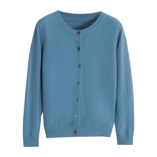 Dame Strikket Genserjakke Rund Hals Langermet Enkelkneppet Ensfarget Strikkejakke Hverdagsbruk