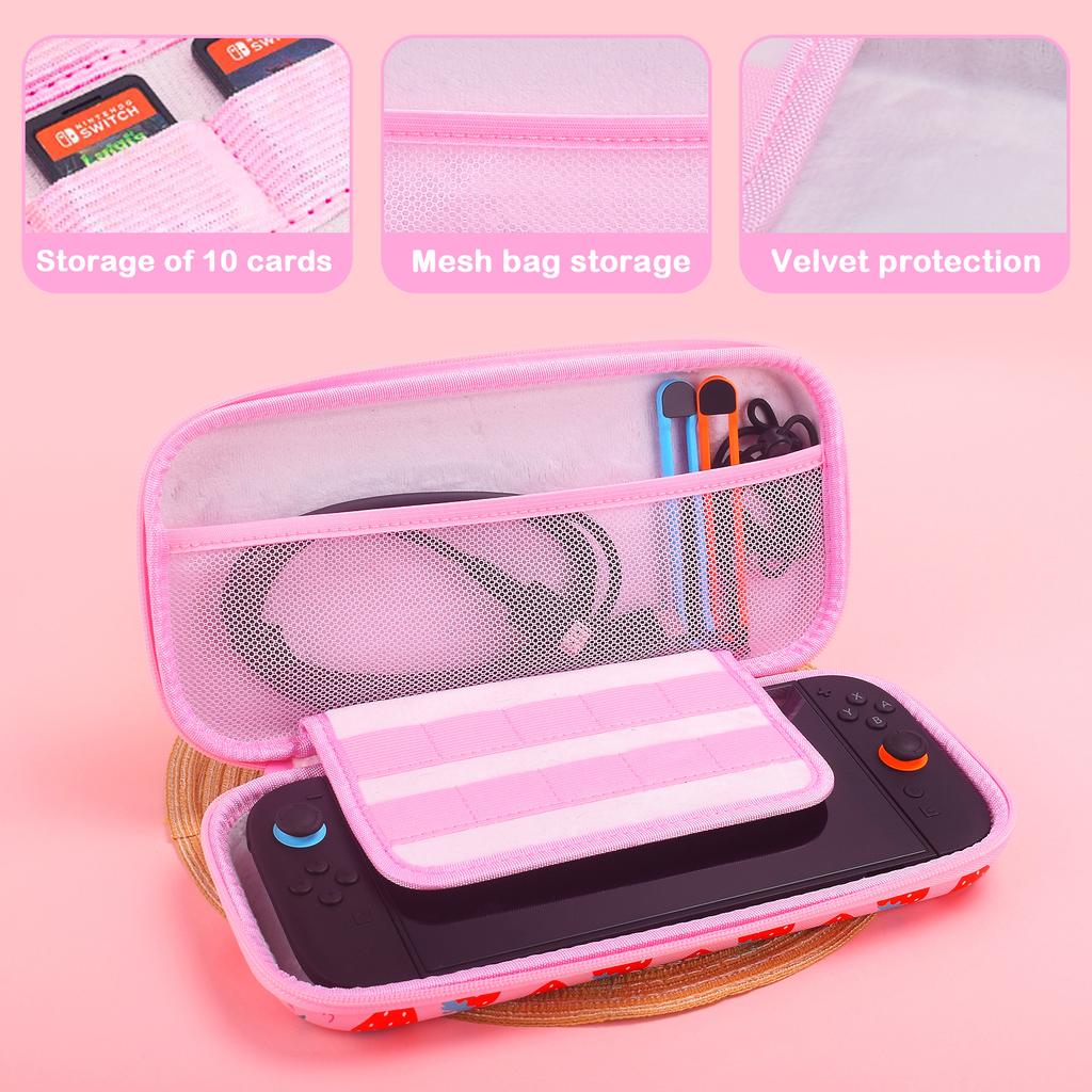 Cute Carrying Case For Nintendo Switch 2 Model 2026 Hard portable travel case suitable strawberry themed switch accessories