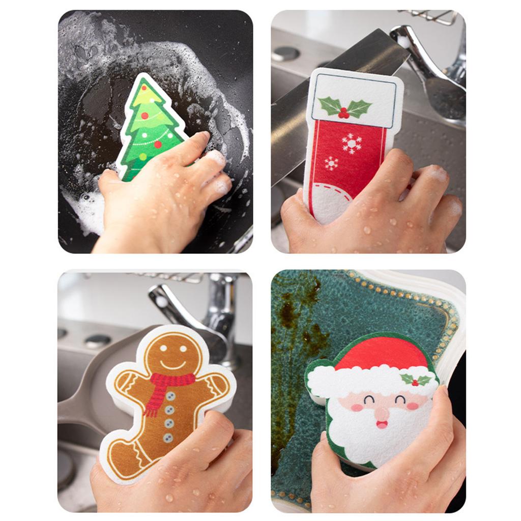 Cleaning Sponge Rubs Christmas Cartoon Cleaning Sponge Wood Pulp Cotton Cleaning Brush Kitchen Bathroom Household Clean