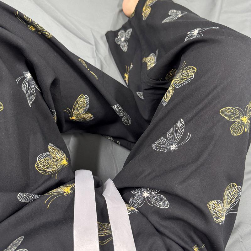 Three Sizes Women's Cotton Silk Wide-Leg Rayon Pants - Spring/Summer Breathable, Plus Size Casual Home Sleepwear