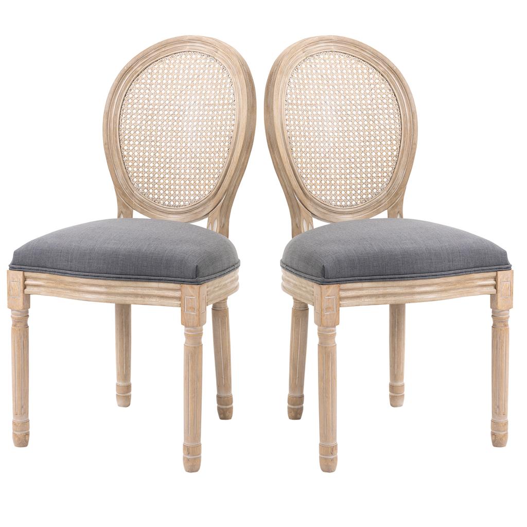 Kitchen Chairs Set of 2, Softly Padded, Vintage Design, Rattan Look, Grey