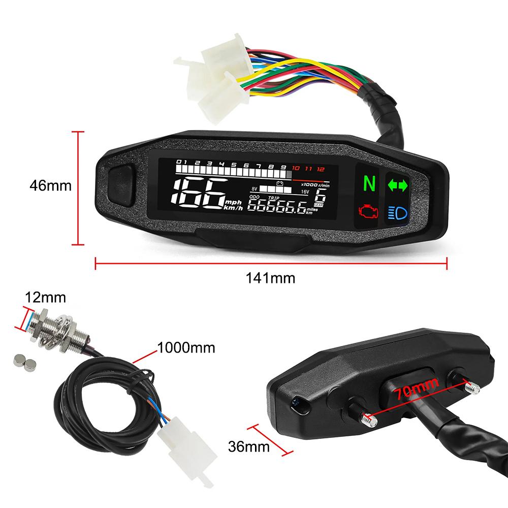 Motorcycle Speedometer Moto Dashboard Oil Gauge Tachometer Universal Dashboard Instrument Panel Meter LCD Display Y Bracket