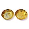 Small Pure Brass Plate for Puja / Diwali / Bhog Thali with Beautiful Flower Embossed Design (Golden) Set of 2pcs