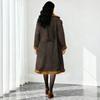 Womens Faux Fur Coat Winter Warm Long Sleeve Belted Slim Fit Mid-Length Outerwear In Brown PU Fabric