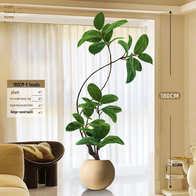 Luxury Indoor Black King Kong Artificial Green Plant - Large Potted Floor Ornament for Living Room Decoration