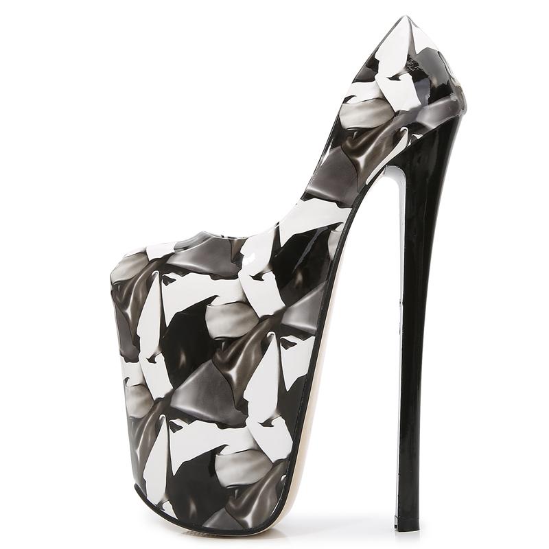 

Сексуальные туфли на экстремально высоком каблуке 22 см, женские модные туфли-лодочки с принтом на платформе, туфли на каблуке, женские туфли большого размера для стриптиза, фетиш-обувь для женщин 34 чёрный