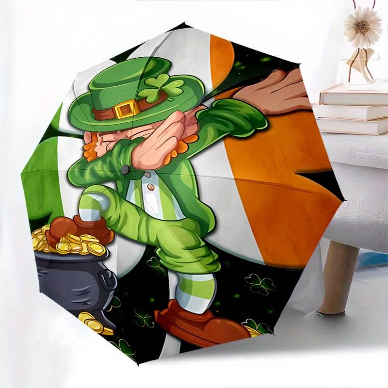 Leprechaun, Pot of Gold Theme 8 Bone Hand Automatic Folding Umbrella, Compact and Portable Design, A Perfect Gift for Birthday, Christmas or