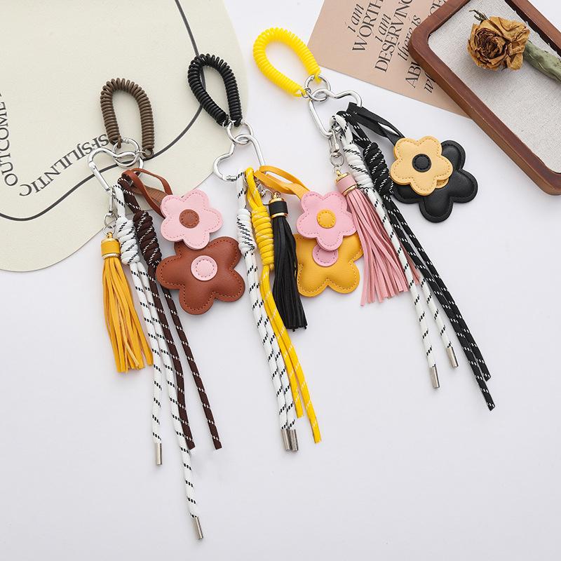 Yogodlns 1Pcs Fashion Faux Leather Flower Tassel Braided Rope Bag Charms Pendant For Women Handbag