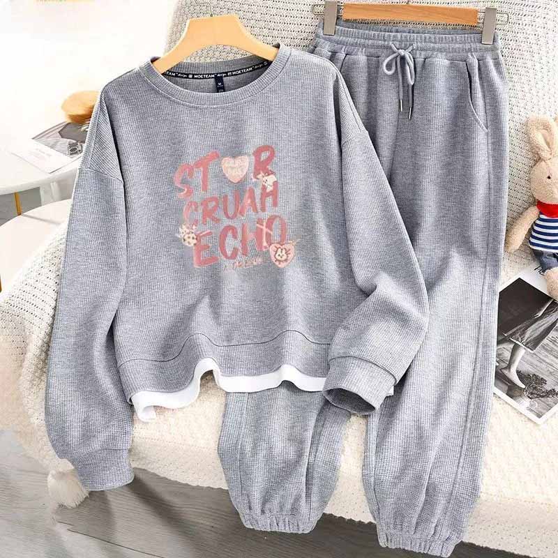 Women Suits Sets Large Size Pullover Sweatshirt Pants Thickened Top Longs Pants Two-piece Oversize 2PC Suit