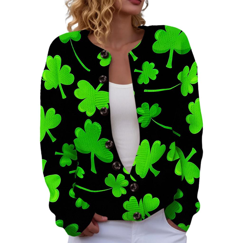 LXF-YK52 Crew Neck Cardigan St. Patrick's 3D Printed Sweater New Knitted European beautiful woman