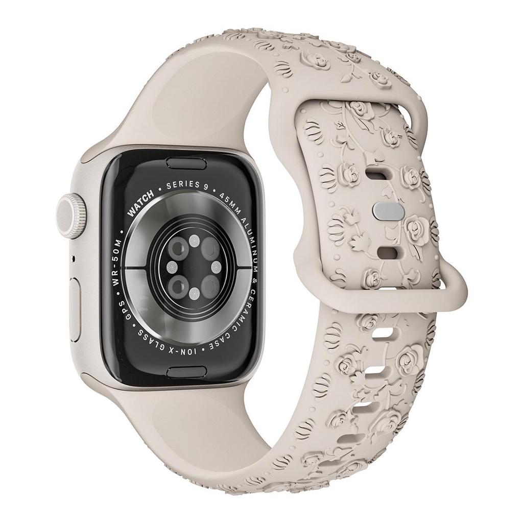 Embossed Rose Flower Silicone Strap for Apple Watch 9 Ultra
