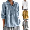 Women Spring Shirt Turn-down Collar Tassel Solid Color Loose Soft Pleated Pullover