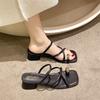 2025 summer new Internet celebrity open-toed slippers women's fashion versatile flat-bottomed cross-strapped middle-heeled beach sandals