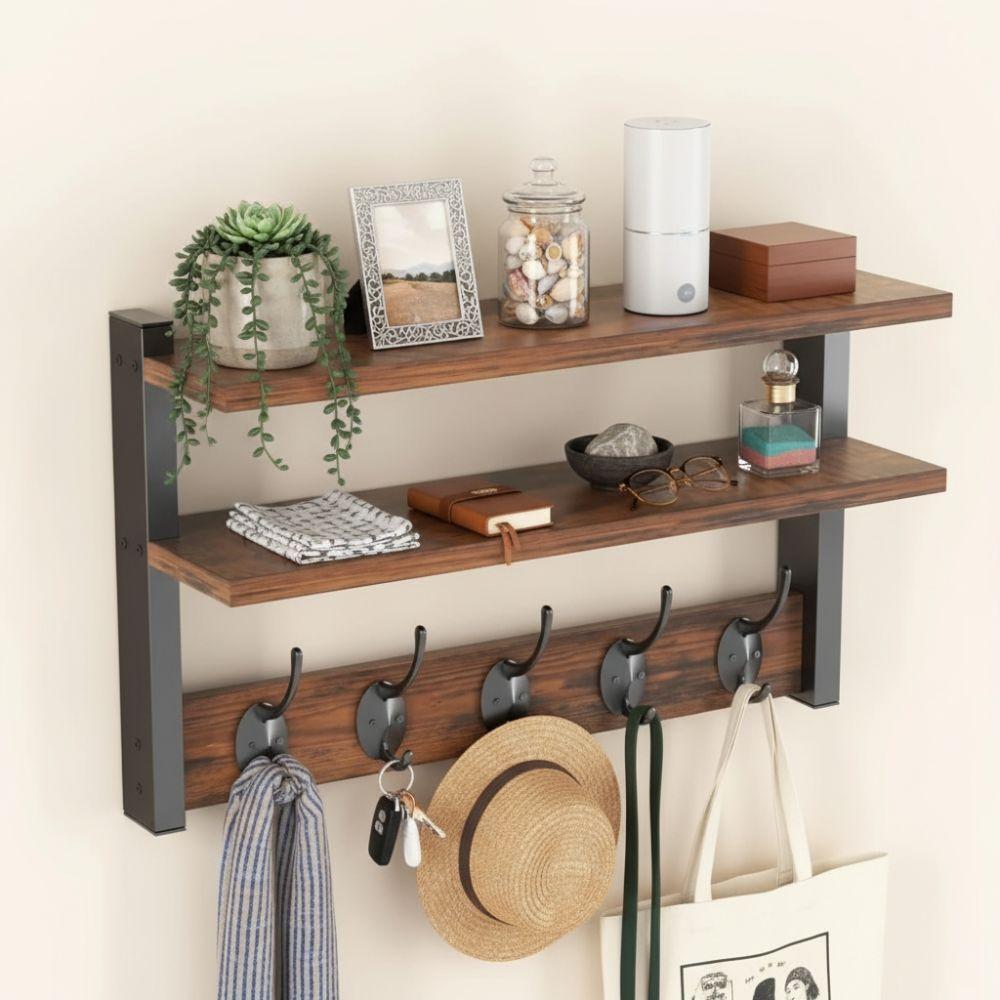 with Hooks Two-Tier Coat Rack Wall Mounted Entryway Coat Hook Wall Shelf  for Bedroom Living Room