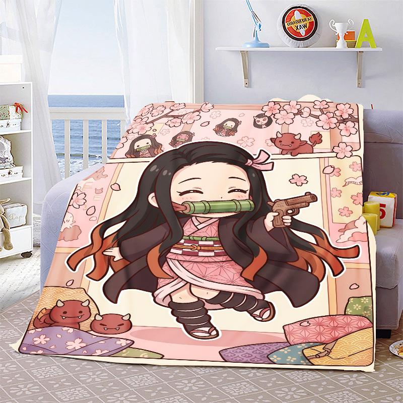 Nezuko Anime Lightweight Flannel Blanket Soft Warm Throw Cozy Blanket for Sofa Bed Home Decor -QJY