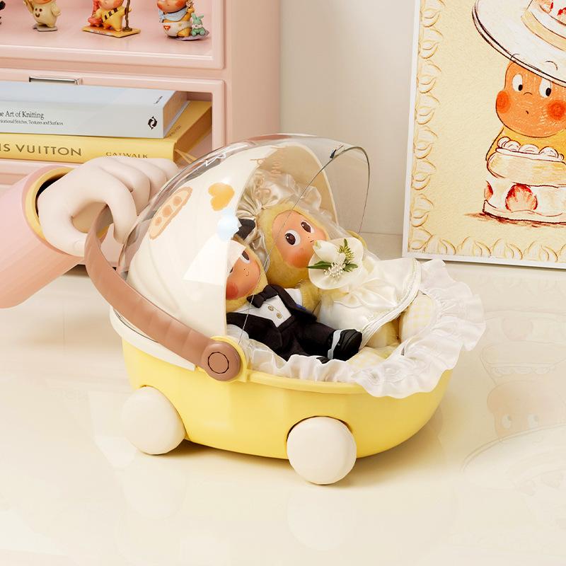 Cute Cradle Stroller Storage Box for Doll Toy Organizer box with Flip Lid Dustproof Portable Desktop Multi Use Storage Container
