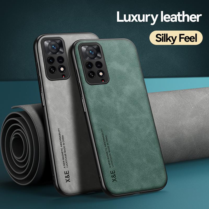 Funda For Xiaomi Redmi Note 11 11S Magnetic Car Holder Leather Phone Case For Redmi Note11 Pro 11E Pro 5G Soft Frame Back Cover