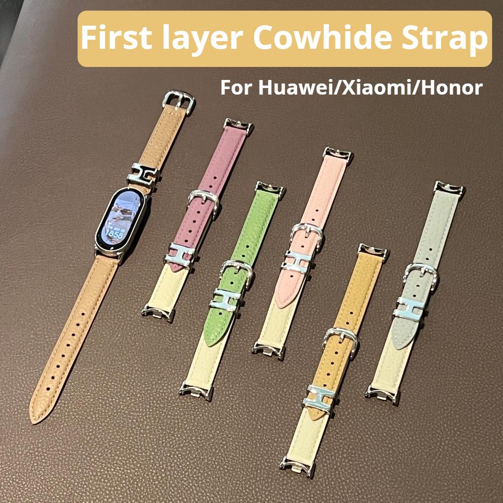 For Xiaomi Smart Band 10 Leather Watch Band Mi 9Pro New Design H Buckle Strap For Huawei Band 8/Fit4/Fit3 Cattle Hide Band Xiaomi Accessories