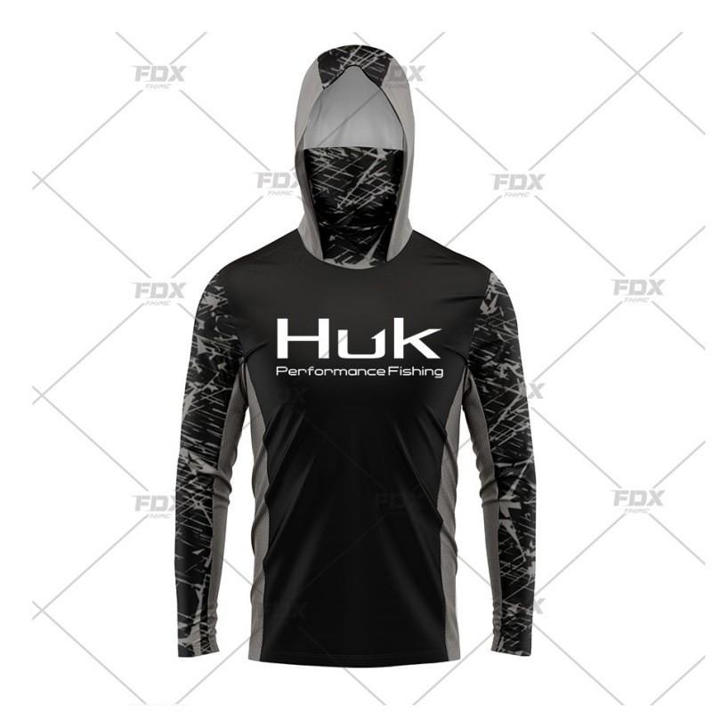 Mens Quick-Dry UPF50 Sun Protection Fishing Shirt With Hood Neck Cover Lightweight Breathable Long Sleeve Tee