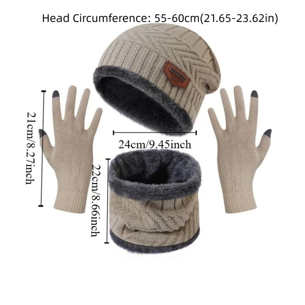 4pcs/set Soft Winter Beanie Hat Scarf Set Thicken Fleece Lined Thermal Knitted Gloves Thermal Protection Cap Warm Wool Hat