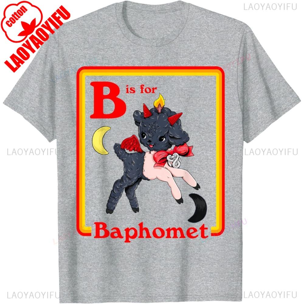B for Baphomet Satanic Cute Devil Retro Tee Tops Vintage Satan Tarot TShirt Gothic Style Men Women Crewneck Cotton Short Sleeve