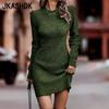JKASHDK Women's Fashion Autumn Winter Solid Color Print Long Sleeve O-Neck Casual Dresses