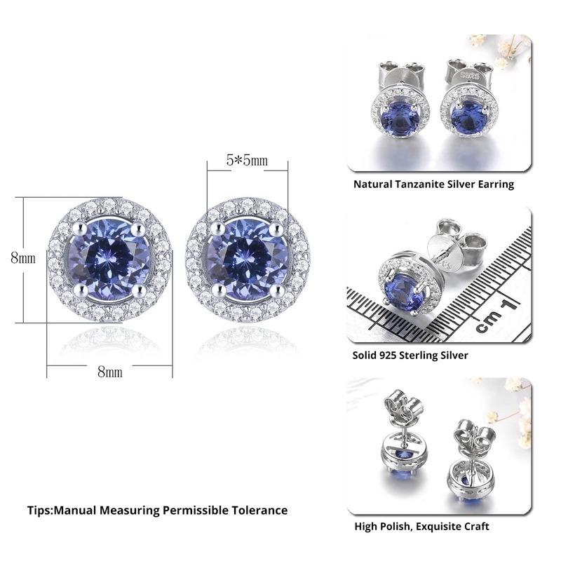 925 Sterling Silver Natural Tanzanite Rhodium Plated Stud Earring 1 Carats Genuine Gemstone Women Classic Design Style Jewelrys