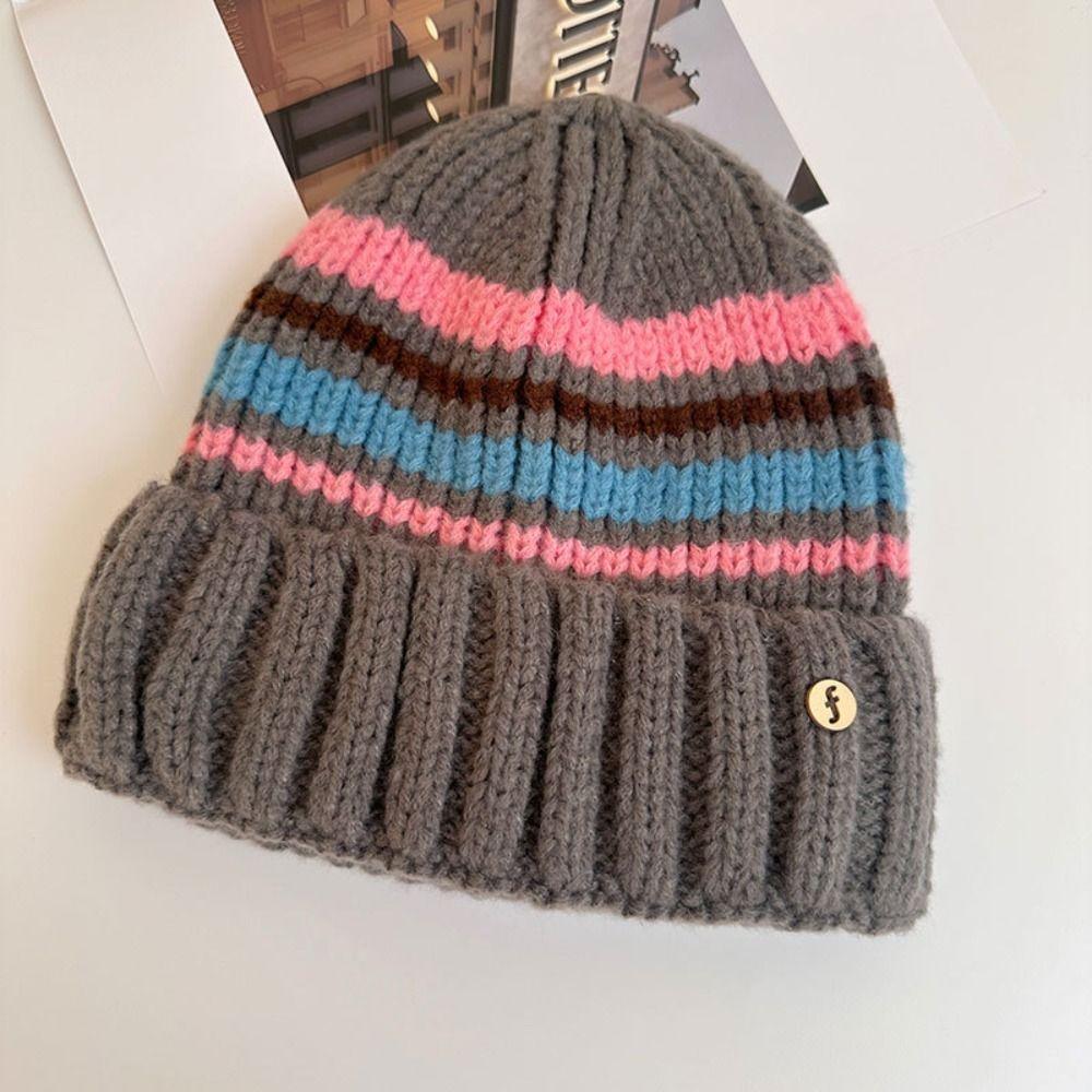 Trendy Casual Wool Hat Vintage Winter Pullover Hat Fashion Striped Knitted Hat  Outdoor