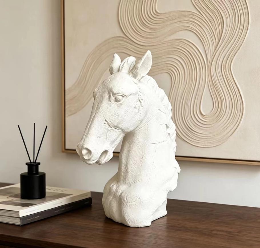 Nordic Resin Horse Head Sculpture Home Decor Livingroom Foyer Art Crafts Fengshui Office Table Horse Decorative Ornaments Gifts