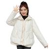 Winter Women Coat Short Thin Padded Hooded Turn Down Collar Pure Color Fake Two Piece Zipper Button Closure Down