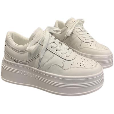 Super Light Platform White Shoes Women's New Muffin Shoes Genuine Leather Pure White Casual All-Matching Heightened Sneakers