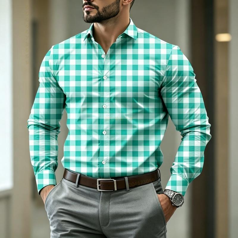 Wysokiej jakości męska koszula w kratę z długim rękawem o stylowym kroju, modna męska koszula w stylu business casual na wiosnę i jesień