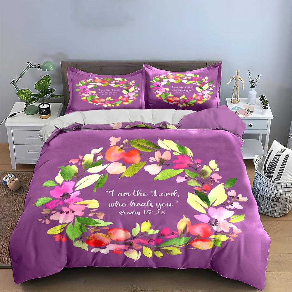 Floral Scripture Art for Inspiration Kid's and Adults' Bedroom Decor, Exquisite Three-piece Bedding Set Gift