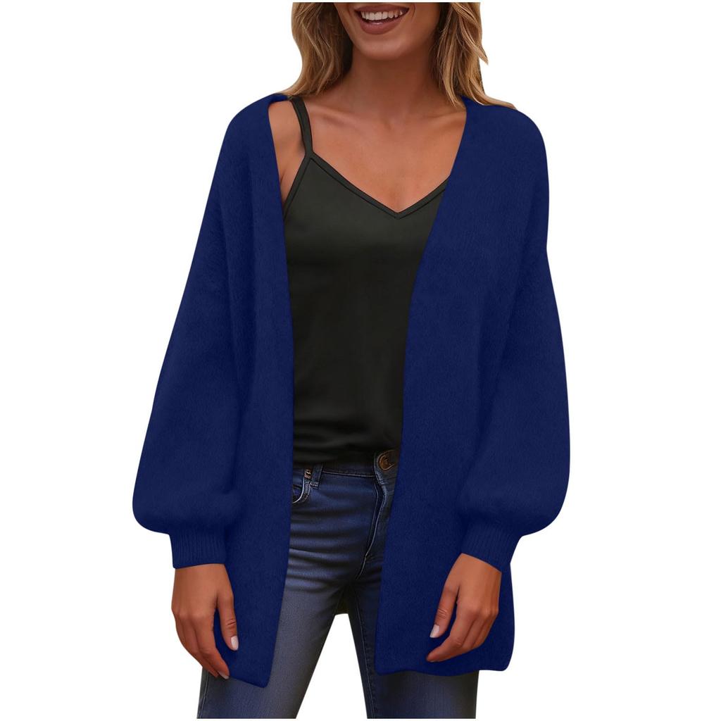 Suéter Holgado de Color Sólido para Mujer Chaqueta Cárdigan Tejida con Cuello en V