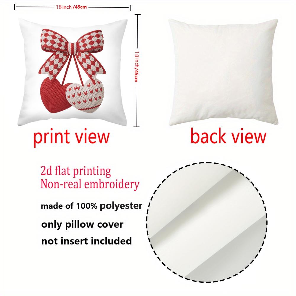 1 Pieces Red Checkered Bow And Heart Pattern Pillow Polyester Pillowcase, Sofa Decorative Cushion Cov Headboard Pillow