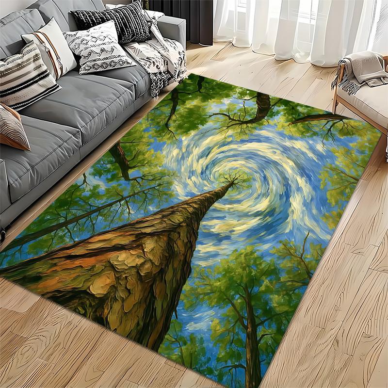 "Nature Tree Spiral Sky Forest Themed Decorative Living Room Carpet" Suitable for Use As an Anti-slip for Living Room Bedroom Sofas