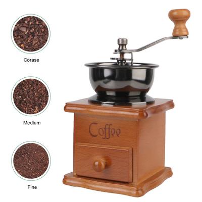 Manuell Kaffebönsmalare Redskap Handtag i Rostfritt Stål Trä Retrostil Med Keramisk Kvarnsten Kryddkvarn Kaffe Mini