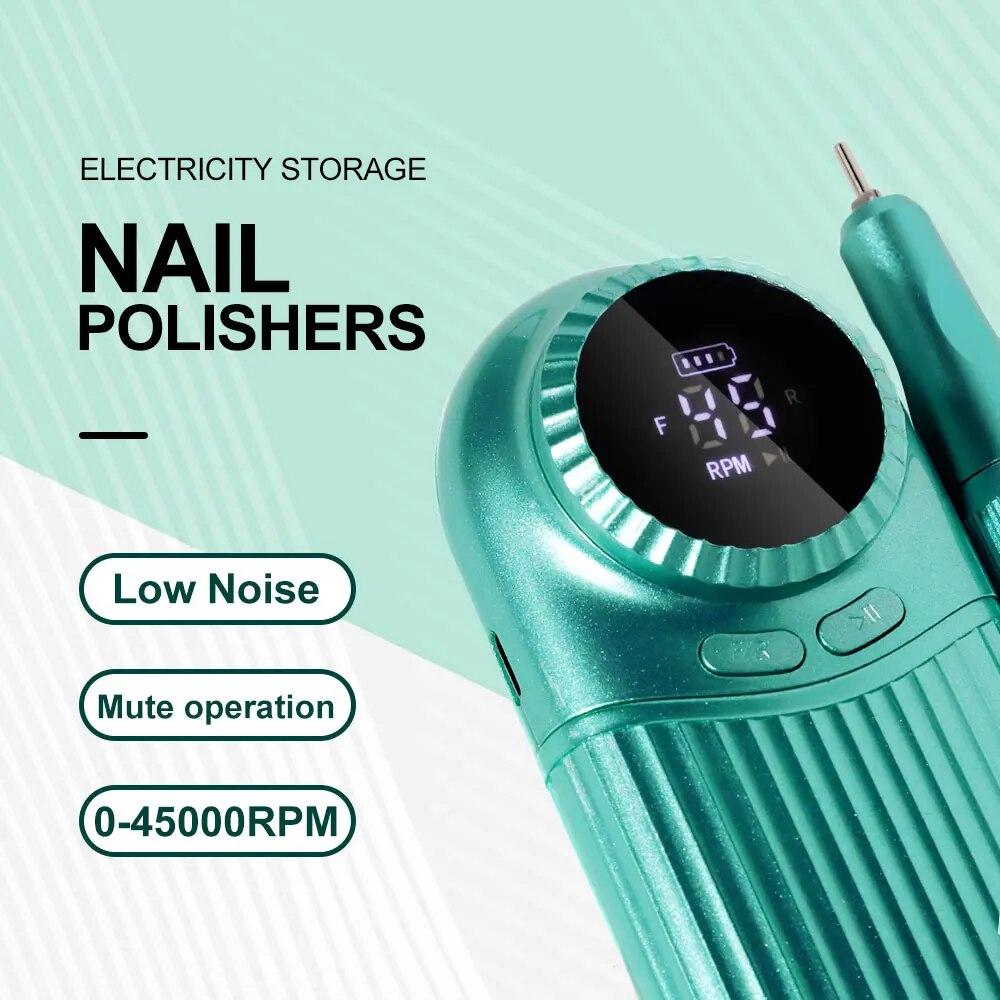 New 45000RPM Electric Portable Nail Drill Machine Rechargeable Low Noise Professional Nail Sander File for Manicure Salon Tool