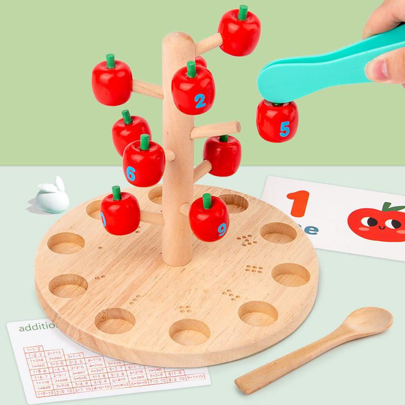 Wooden Apple Picking Game For Kids Educational Toy Family Learning Activity