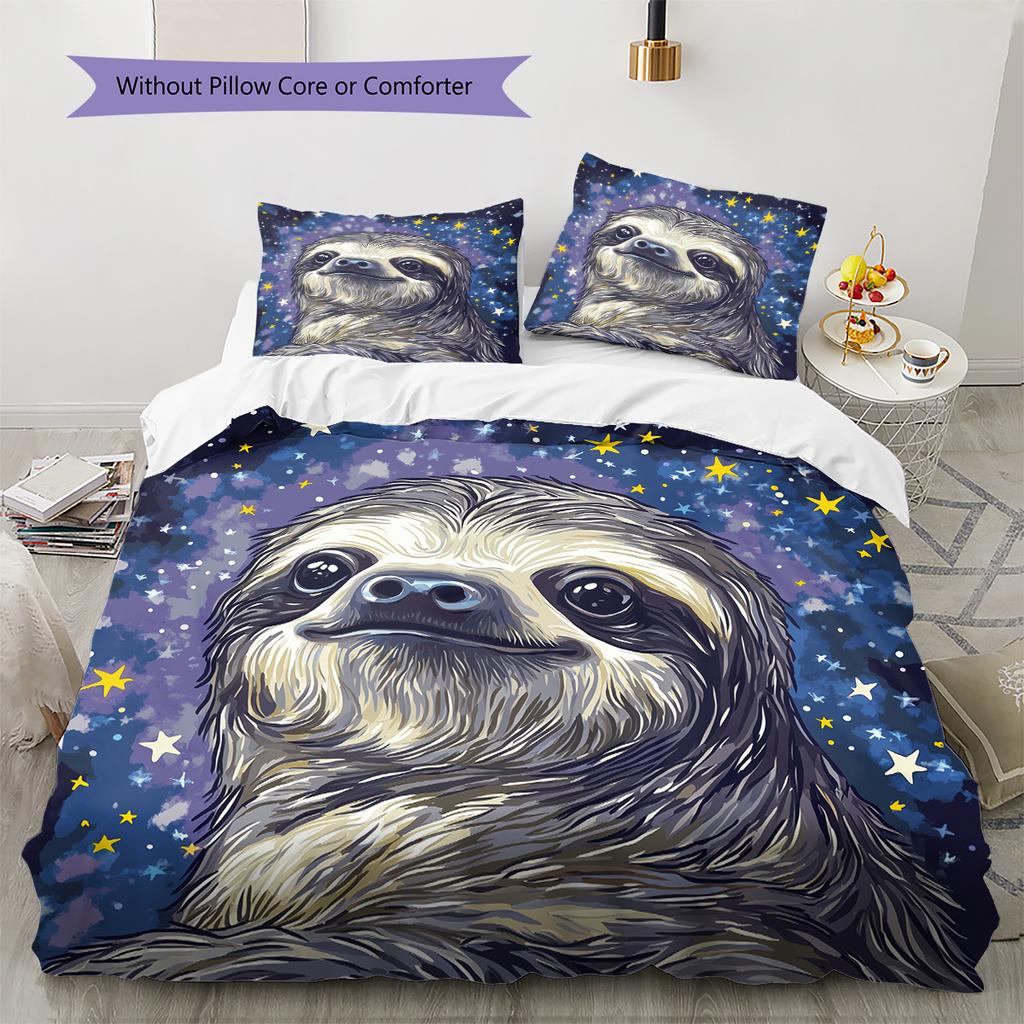 Black Sloth Pattern Bedding Home Decoration Birthday Gift (1 * Duvet Cover + 2 * Pillowcase, Without Core)