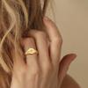 Women Fashion Star Signet Rings, Gold Color Solid Metal Square Round Top Stamp AAA CZ Stone Band, Chic Boho Cool Jewelry