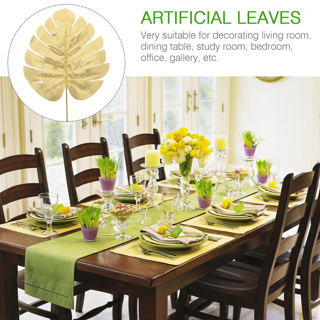 12Pcs Gold Fake Monstera Leaves Artificial Plants Simulation Turtle Leaf Home Decor Floral Arrangement Supplies Tropical Style