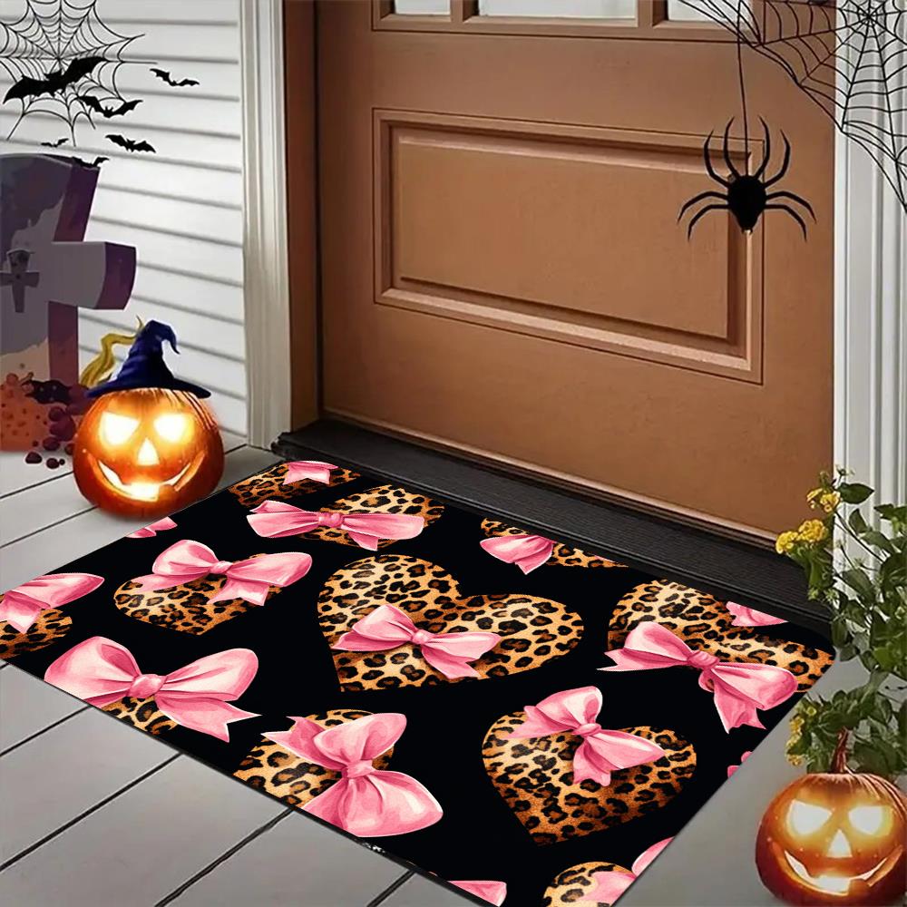 

1pc Modern Style Rug Carpet Doormat, Leopard Print Heart with Pink Bows on a Background, for Bedroom Living Room Home Kitchen Decor 40cm x 120cm