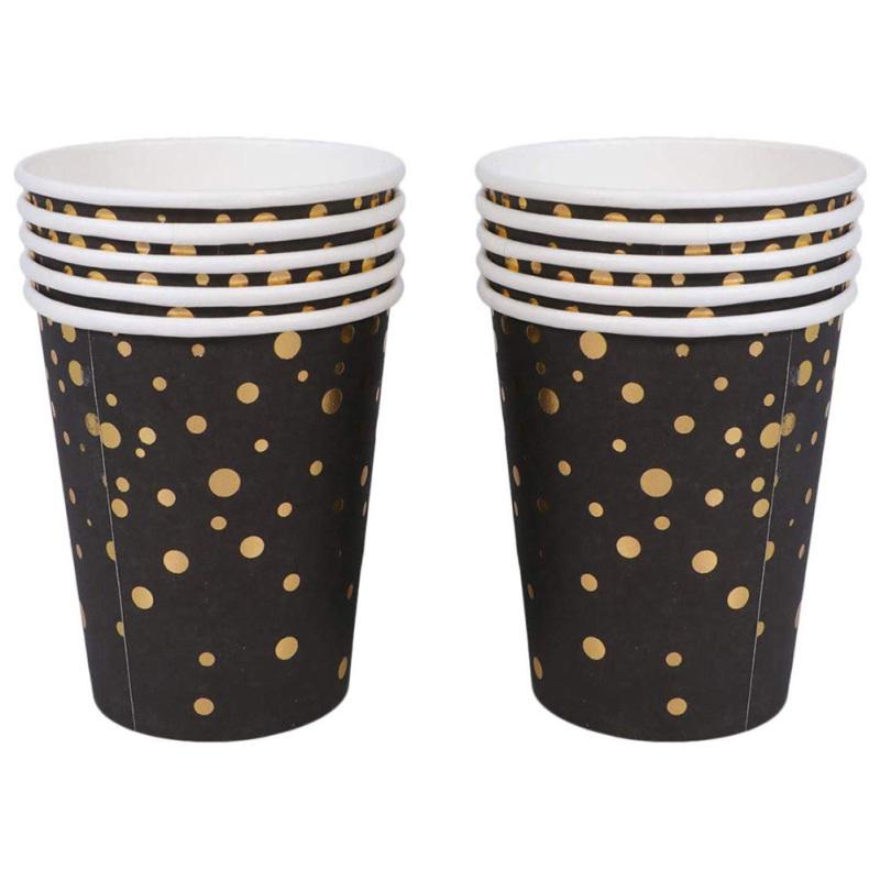 

Черно-золотые принадлежности для вечеринок Одноразовые бумажные тарелки Набор столовой посуды Салфетки Резаки Вилки 1#