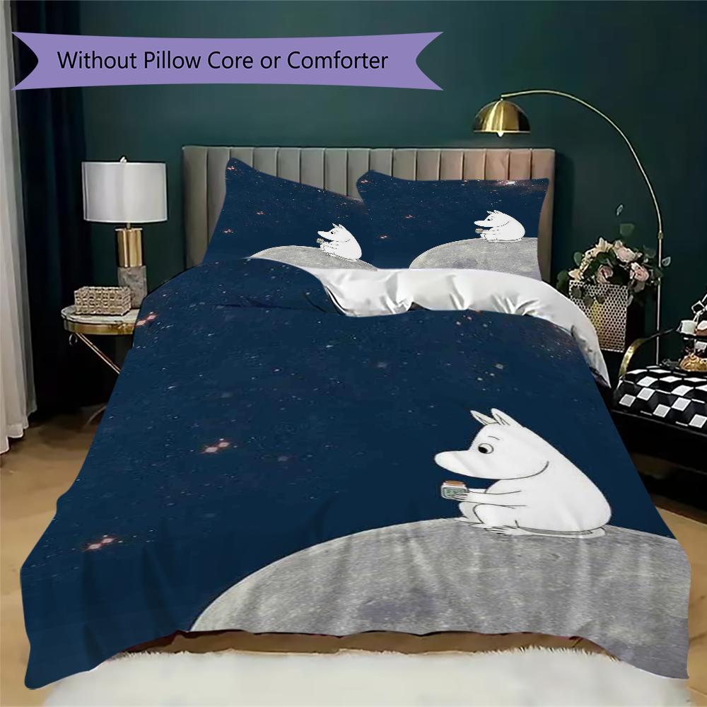 Comet In Moominland Pattern Bedding,Quilt Set Quilt Cover Pillowcase Home Birthday Gift(1 * Duvet Cover + 2 * Pillowcase, Without Core)_lx