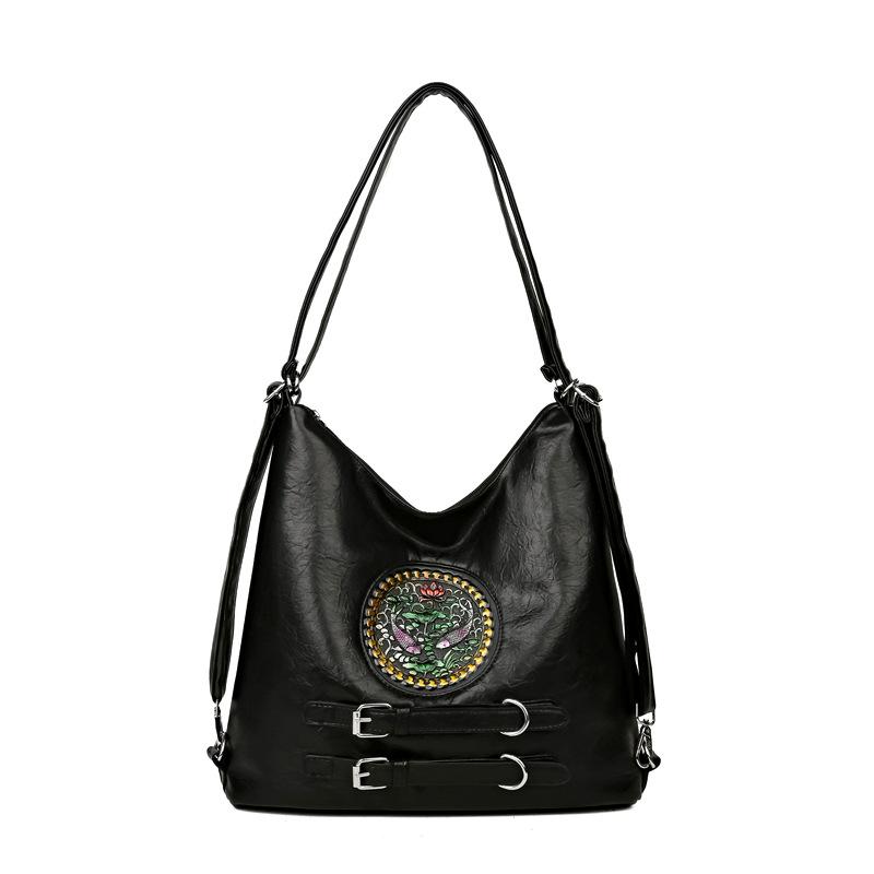 

Мягкая кожаная сумка через плечо, женская сумка через плечо, вместительная многофункциональная сумка-рюкзак для трех видов использования чёрный